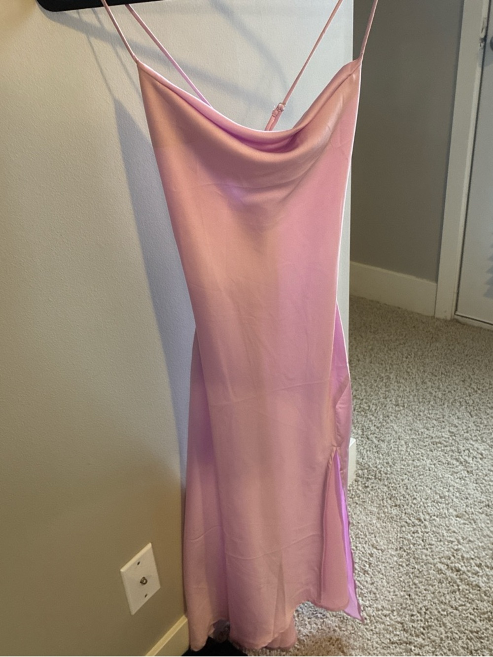 Astr Lilac Satin Slip Dress with Cowl Neck